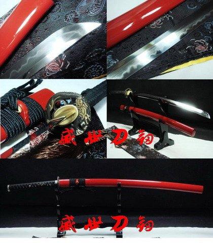 Clay Tempered Japanese Red Dragon Tsuba Katana Sword Shobu Zukuri Blade
