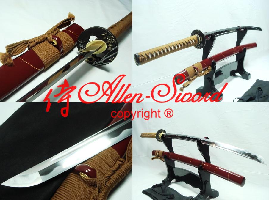 Hand Forged Red Japanese Bamboo Tsuba Katana Sword Sharpened Can Cut Tatami