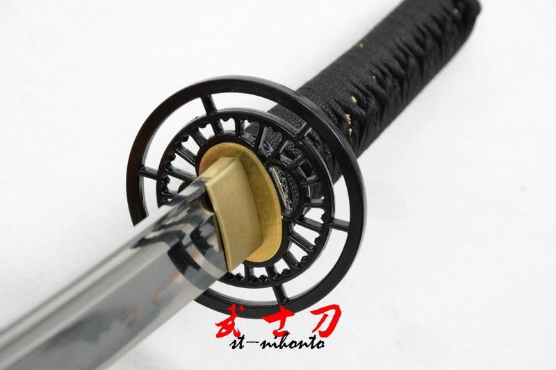 Handmade Japanese Black Samurai Katana Wheel Tsuba Sword Full Tang Blade Very Sharp