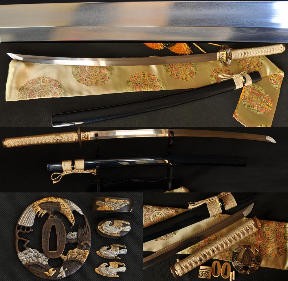 41 Inch Handmade Japanese Samurai Sword Katana Folded Steel Blade Hawk Brass Tsuba