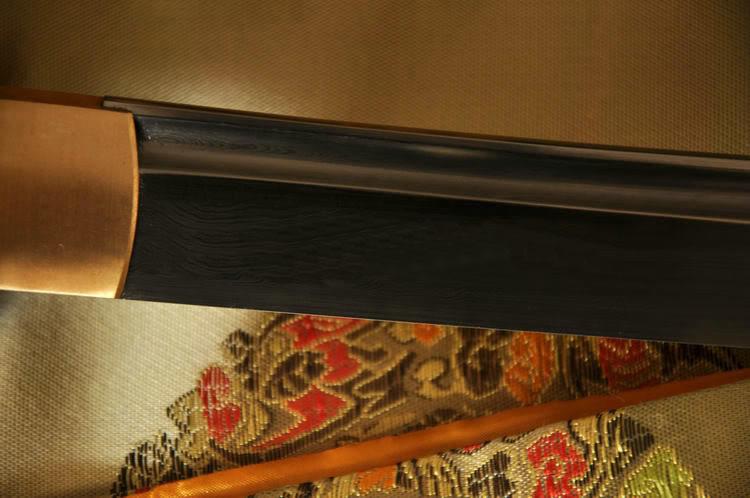 Folded Steel Full Tang Blade Brass Orchid Tsuba Japanese Samurai Sword Katana