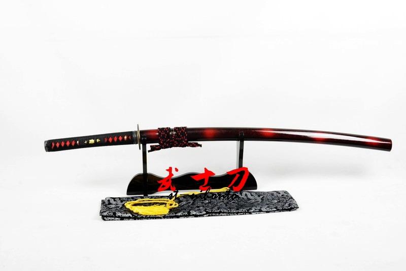 Hand Forged Folded Steel Full Tang Blade Japanese Red Samurai Katana Eagle Tsuba Sword