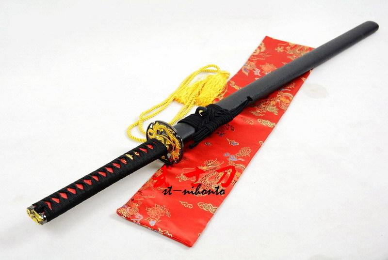 Handforged Black Red Folded Steel Japanese Dragon Tsuba Ninja Sword Full Tang Blade