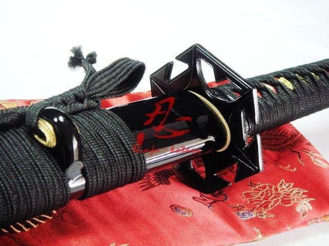 Battleready Black Japanese Ninja Sword Hexagon Tsuba Sharpened Blade Cut Bamboo Edge