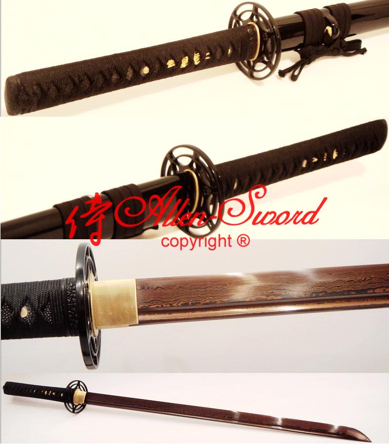 Handforged Black Red Folded Steel Japanese Ninja Sword Full Tang Sharpened Blade