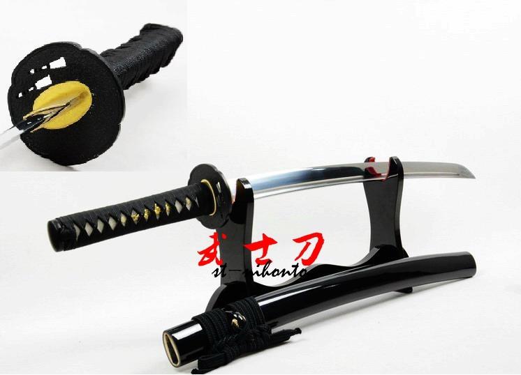 30.7 Handmade Japanese Wakizashi Katana Black Iron Tsuba Full Tang Sword Sharpened