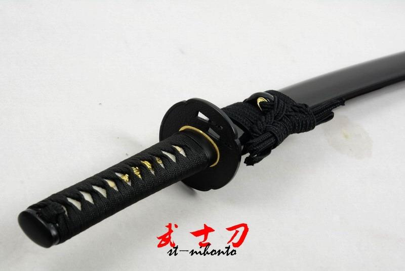 30.7 Handmade Japanese Wakizashi Katana Black Iron Tsuba Full Tang Sword Sharpened
