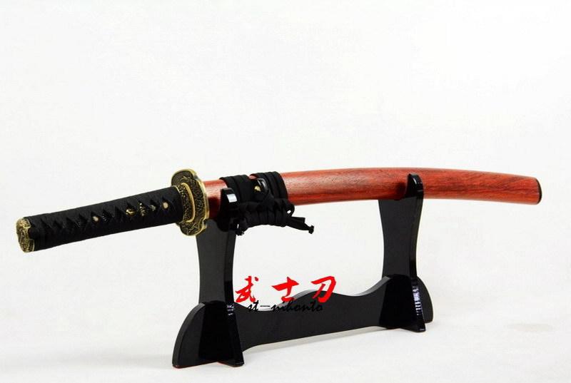 Clay Tempered Kobuse Blade Japanese Wakizashi Katana Carved Flower Sword Red Wood Saya